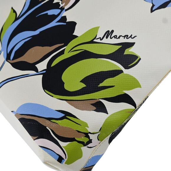 Marni Ivory Multicolor Floral Leather Trimmed Coated Canvas Tote Bag - Picture 7 of 13